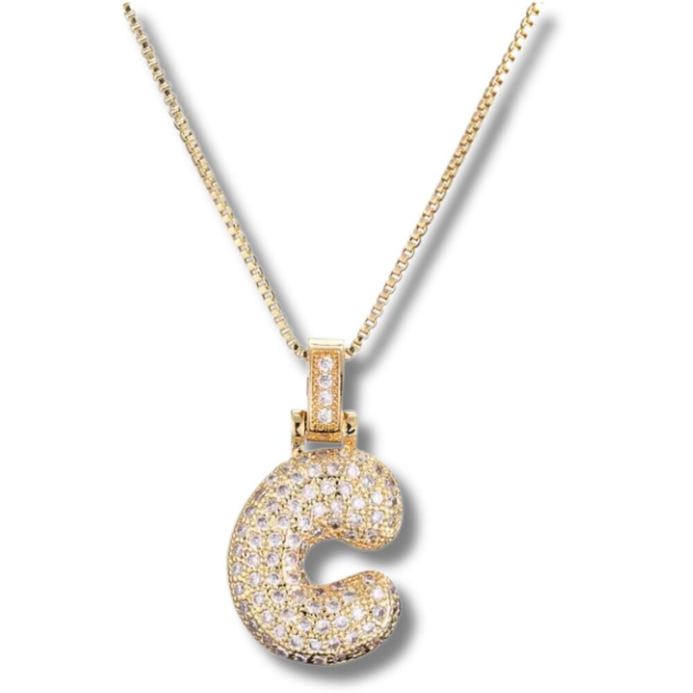 Pendant Bubble Letter Initial "C" Necklace w/Chain